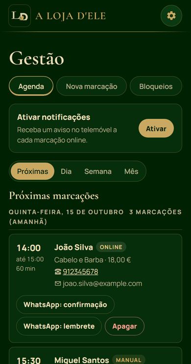 Agenda do barbeiro com as próximas marcações